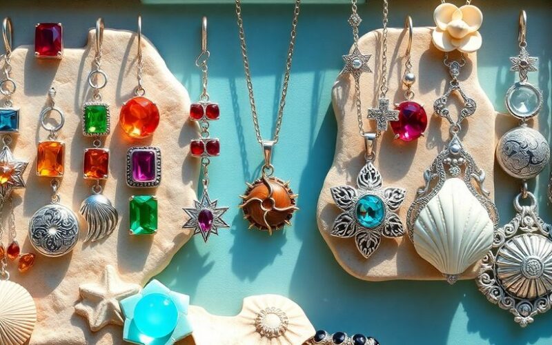 Bijoux inspirés de la Méditerranée avec couleurs vives.